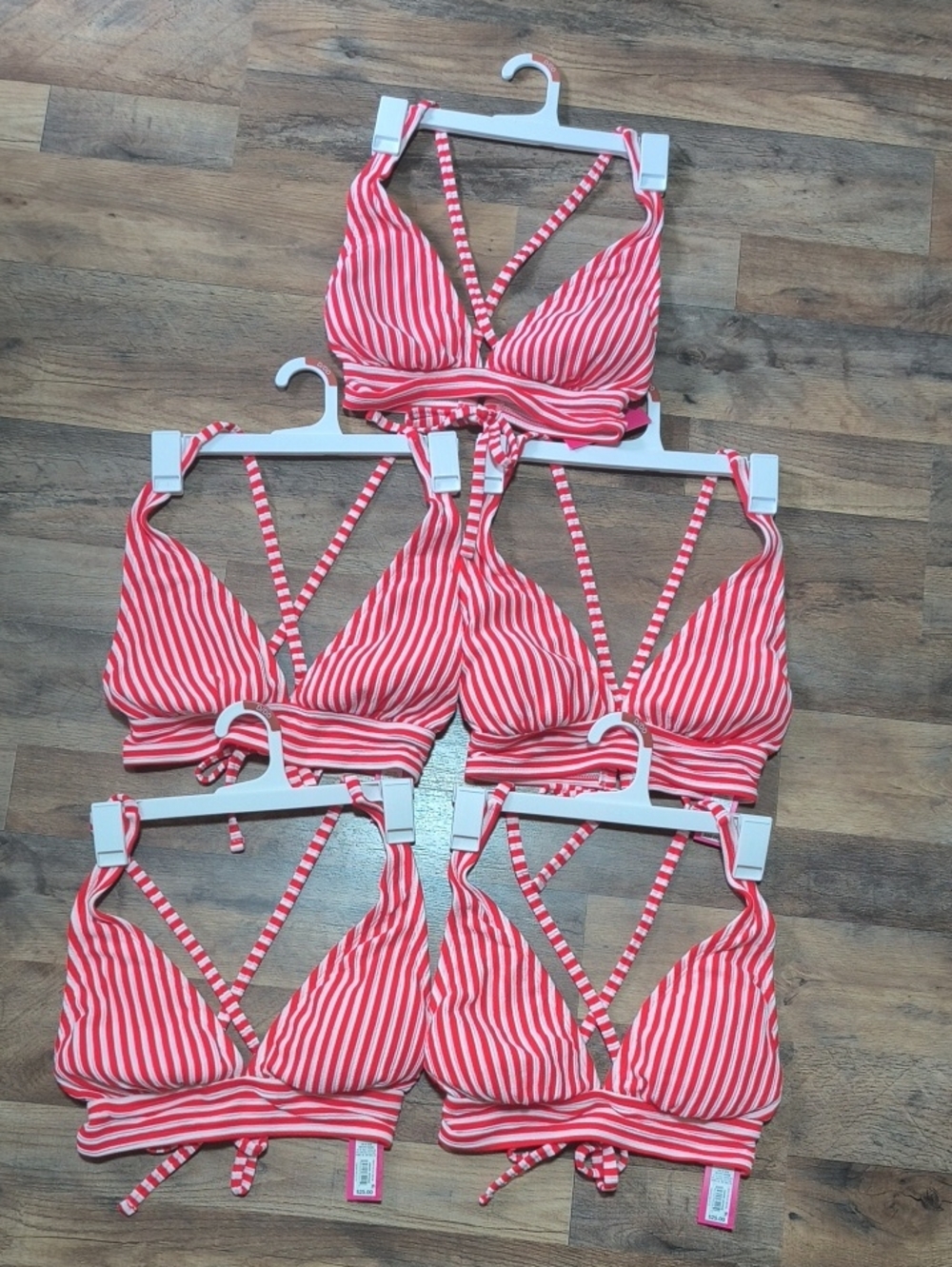 Target Pink and White Striped Swim Bralettes - Set of 5 - Picture 1 of 4